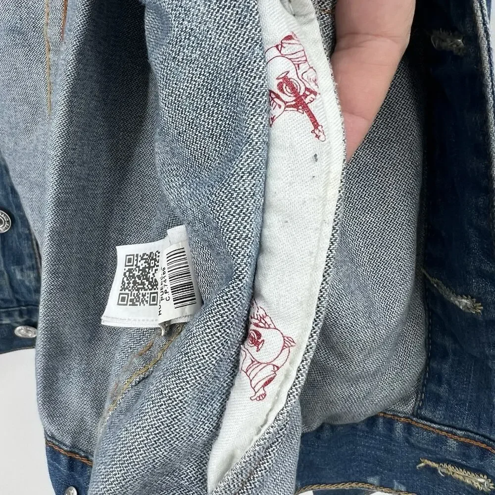 True Religion Monogram Blue Denim Trucker Jacket Mens Size XL